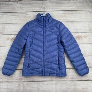 The North Face Quilted 550 Goose Down Puffer Jacket Silver/Women's S Blue Purple